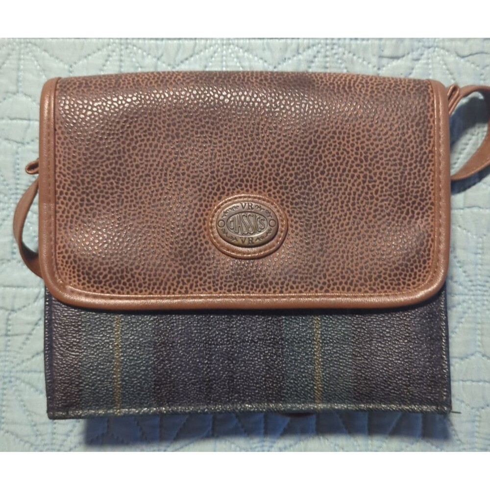 Vintage VR Classics Small Blackwatch Tartan And Brown Canvas Crossbody Purse 80s